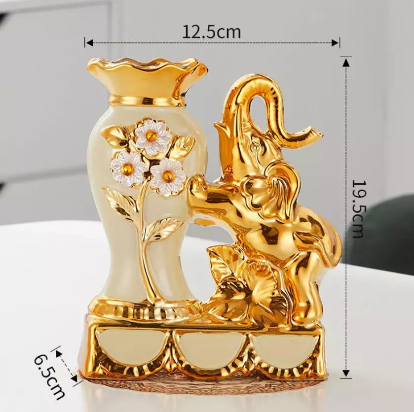 European Style Ceramic Golden Vase Arrangement Dining Table Home Decoration Accessories Creative Golden Elephant Vases