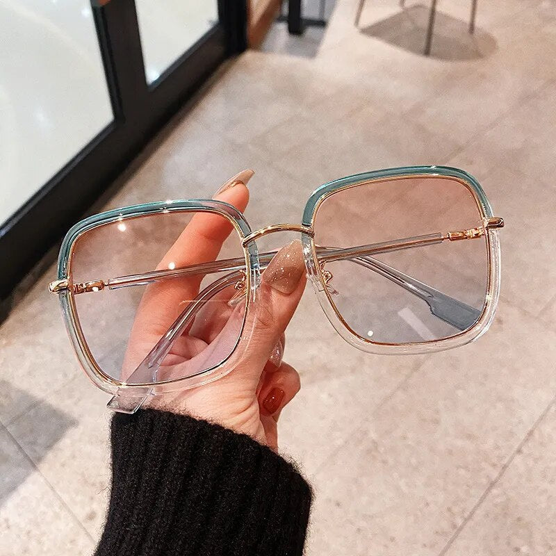 VWKTUUN Square Sunglasses Women 2021 Alloy Frame Oversized Women's Sunglasses Luxury Big Glasses UV400 Gradient Lens Sunglass