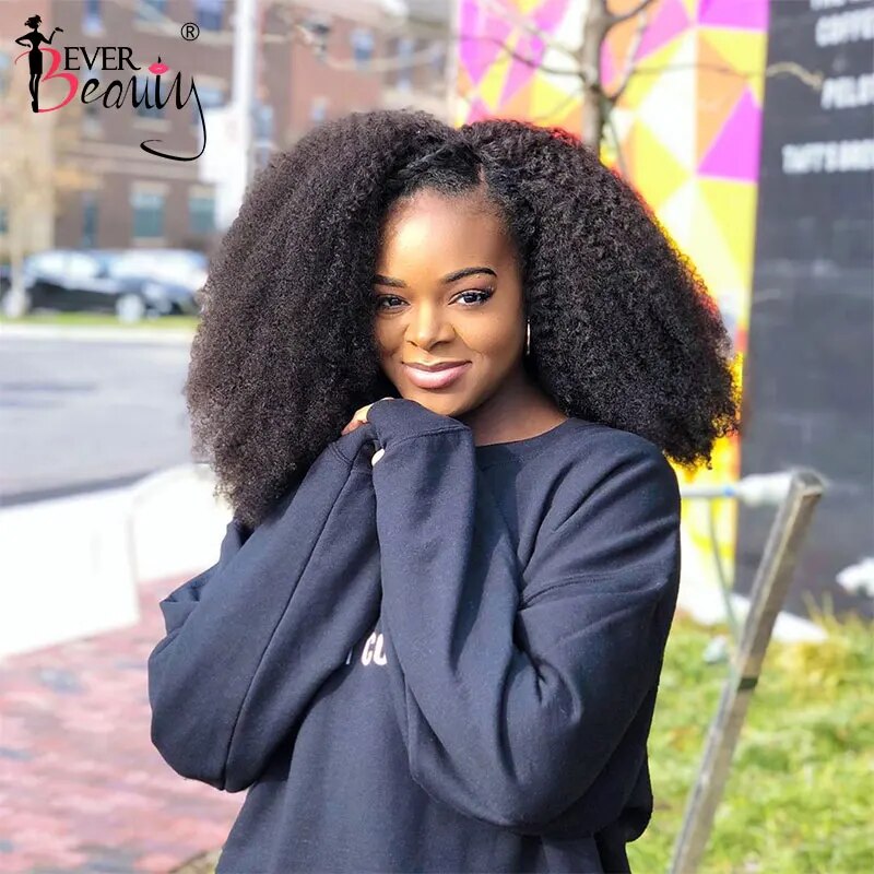 4B 4C Mongolian Afro Kinky Curly U Part Wig Human Hair U Part Wigs For Women Kinky Curly Short Bob Cut Wigs Ever Beauty