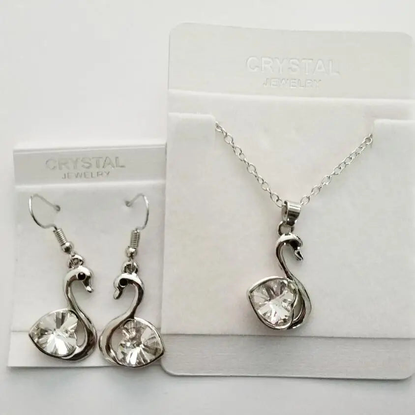 Crystal swan Pendant charm lover fashion Jewelry set birthday gift present Necklace Earring dropshipping quality charm girl date