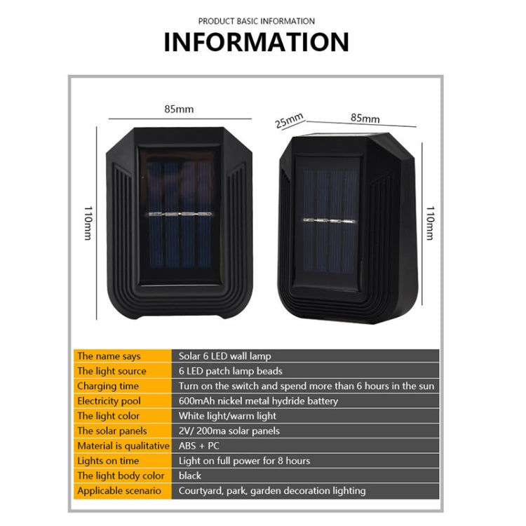 6 LED Solar Wall Lamp Outdoor Decorative Garden Up And Down Light