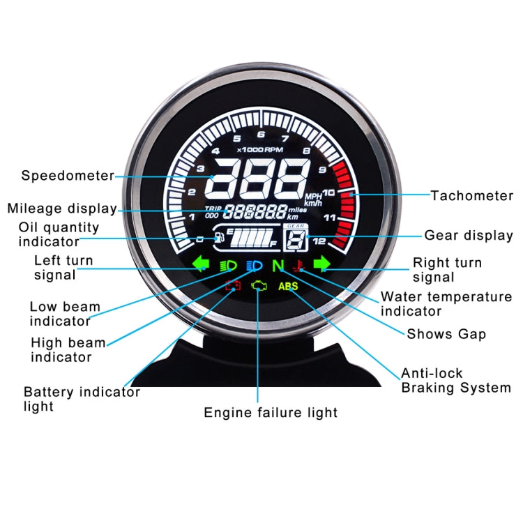 Universal Motorcycle Modified Multi-functional LED Digital Meter Indicator Light Tachometer Odometer Speedometer Oil Meter, LED Digital Meter