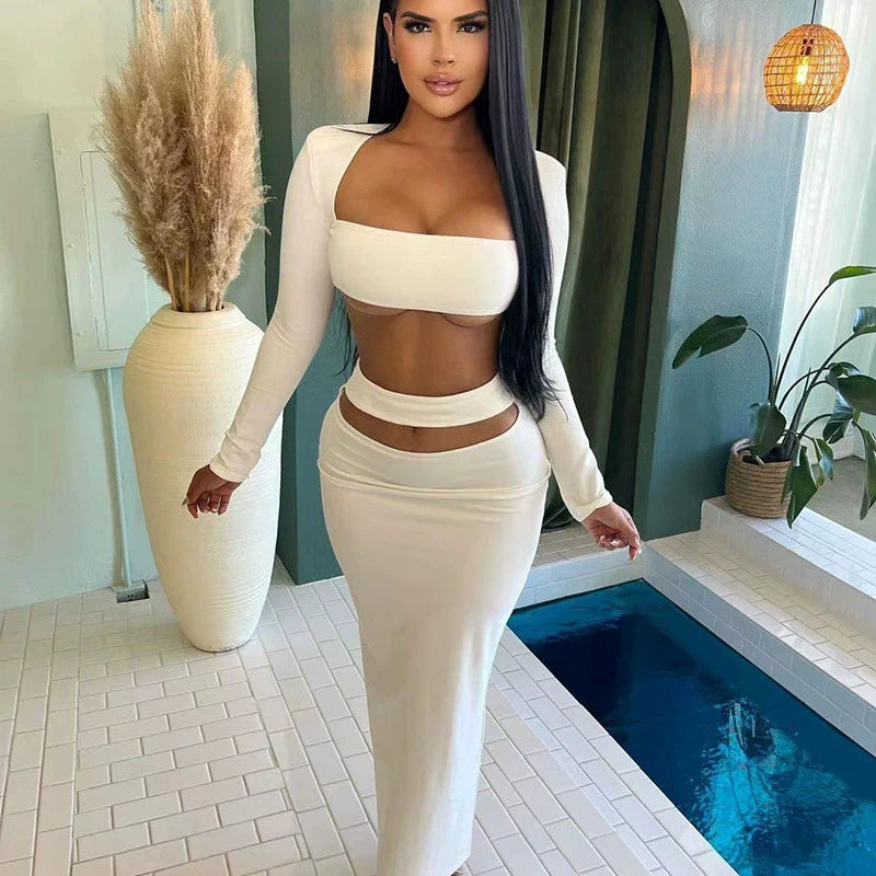 Fashion Midriff Top with Matching Skirt