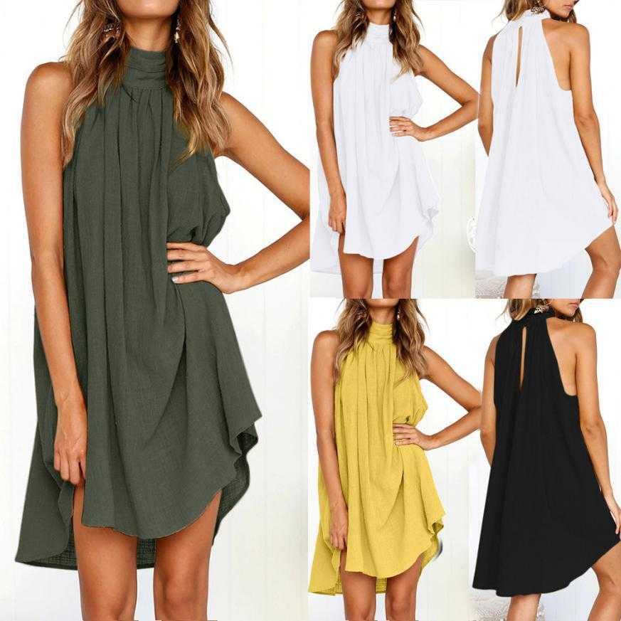 Womens Irregular Summer Beach Sleeveles Dress Dress
