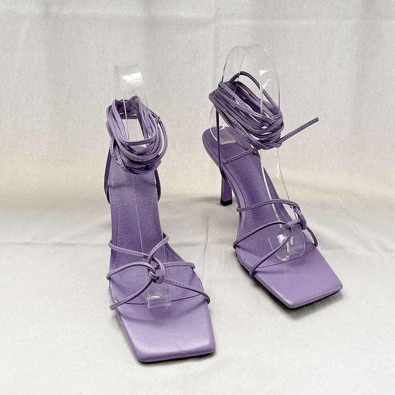 Cross Laced Square Toe Stilettos