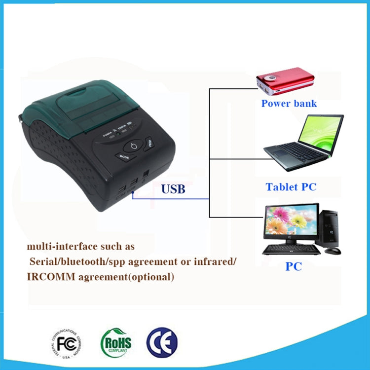 POS-5807 58mm Portable USB Port Thermal Bluetooth Ticket Printer, Max Supported Thermal Paper Size: 57x50mm
