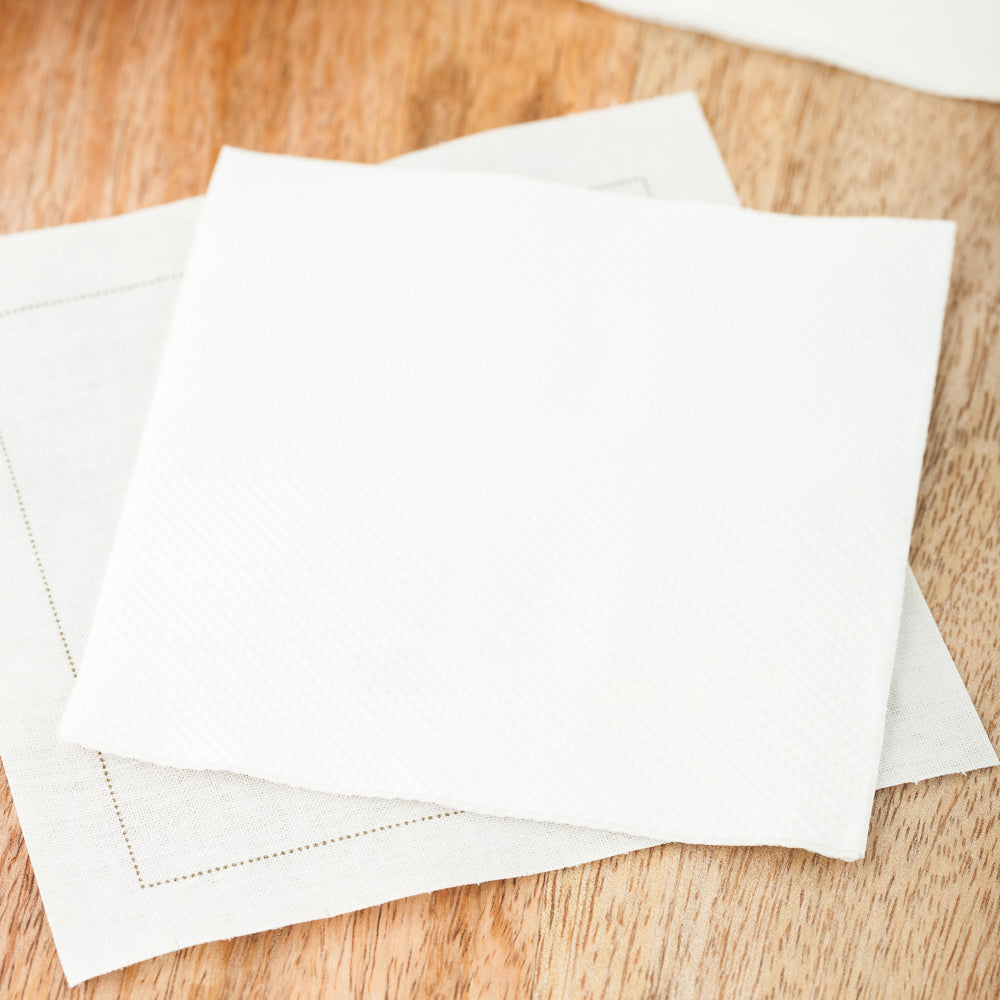 Luxenap Square White Paper Cocktail Napkin - Micropoint, 2-Ply - 7 3/4" x 7 3/4" - 100 count box