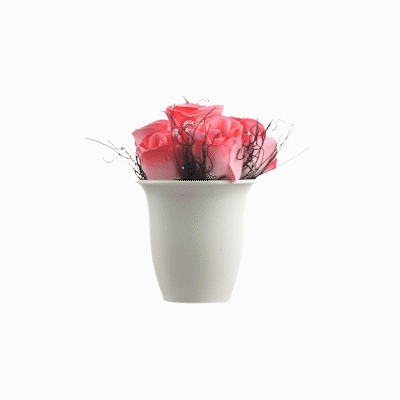 Fiore Pink Plastic Roses in Plastic Pot - 6 Blooms - 4" x 4" x 6" - 12 count box