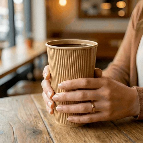 Restpresso 16 oz Kraft Paper Coffee Cup - Ripple Wall - 3 1/2" x 3 1/2" x 5 1/2" - 500 count box