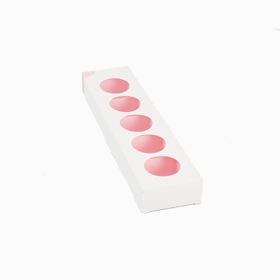 Valentino Rectangle White and Pink Paper Macaron Box - Holds 5 Macarons - 12" x 3" x 1 1/2" - 100 count box