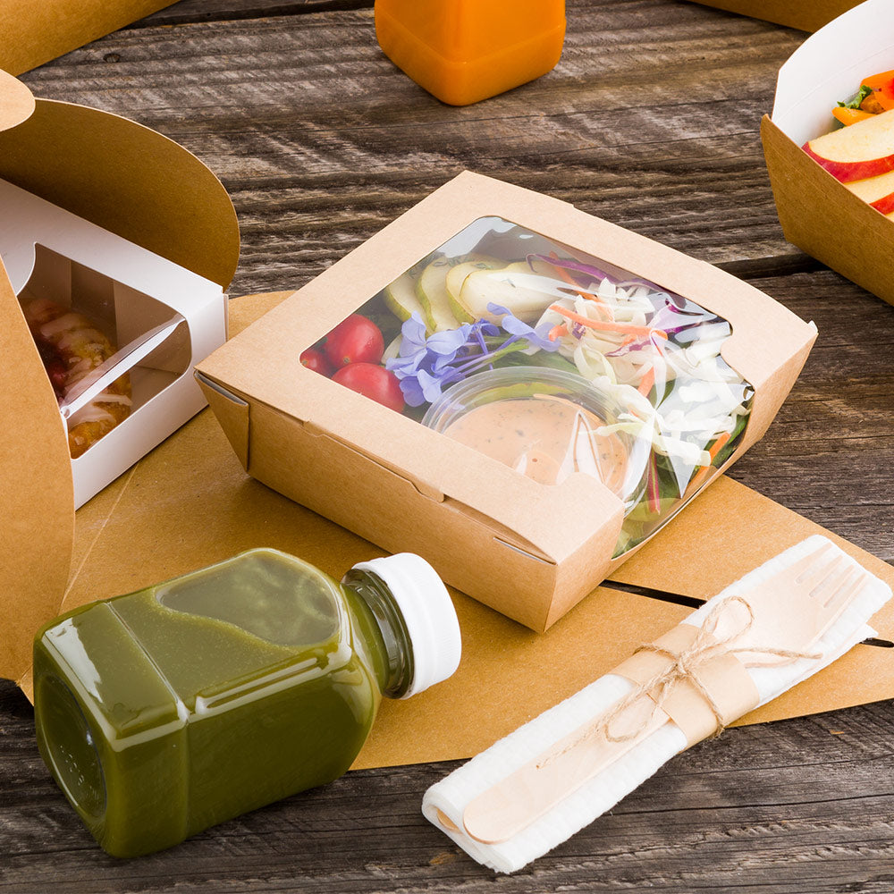 Ingenero Kraft Paper Medium Lunch and Cake Box - 7 3/4" x 7 3/4" x 5" - 100 count box