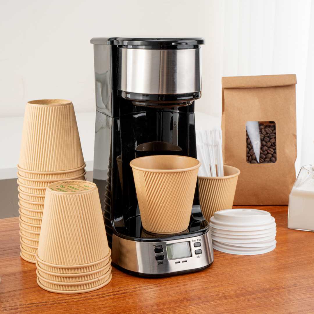 Restpresso 8 oz Kraft Paper Coffee Cup - Ripple Wall - 3 1/2" x 3 1/2" x 3 1/4" - 500 count box