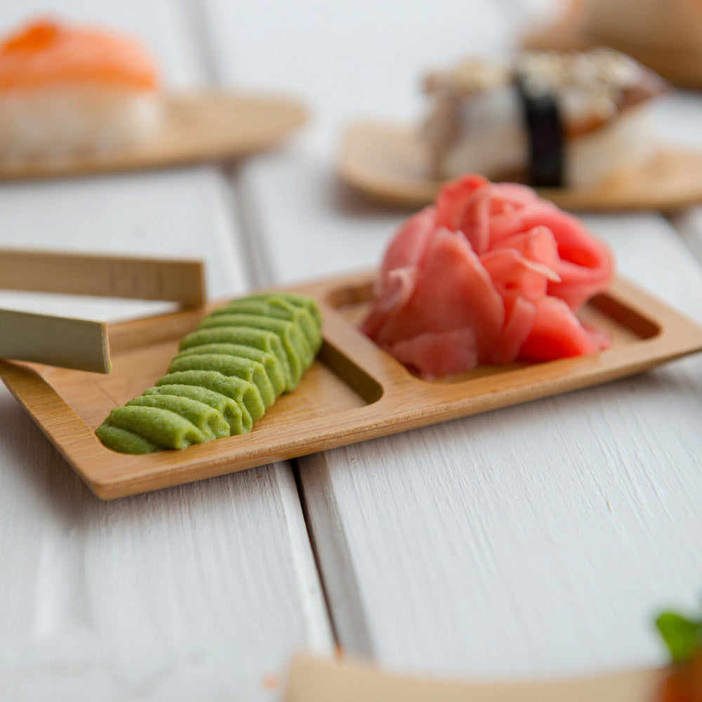 Bambuddha Rectangle Natural Bamboo Duo Plate - 4 3/4" x 2 1/2" x 1/2" - 100 count box