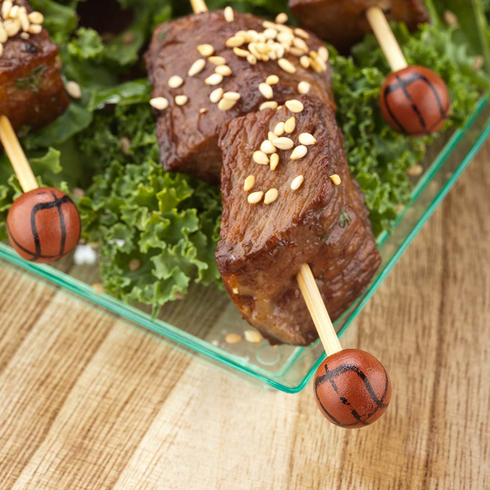 Pixy Brown and Black Bamboo Basketball Pick - Hand-Painted - 4" x 1/2" x 1/2" - 1000 count box