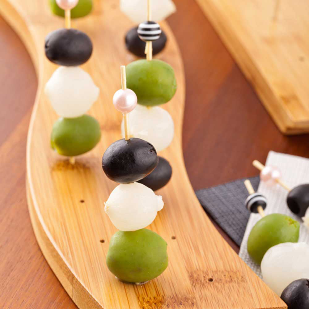 Pixy Curved Natural Bamboo Pick Stand / Skewer Holder - 20 holes - 12 1/2" x 4" x 1" - 1 count box
