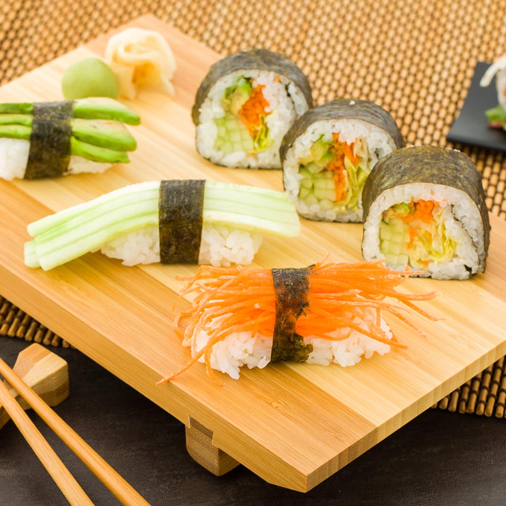 Bambuddha Japanese Buddha Rectangle Natural Bamboo Sushi Plate - 9 1/2" x 6" x 1 1/4" - 1 count box