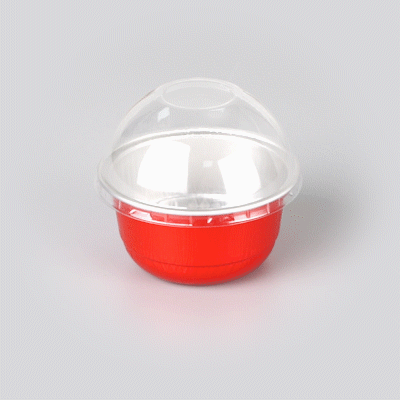 Pastry Tek 5 oz Round Red Aluminum Baking Cup - with Plastic Dome Lid - 3 1/4" x 3 1/4" x 1 3/4" - 100 count box