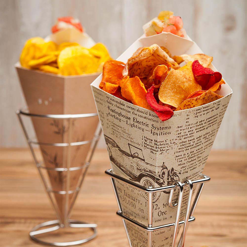 Cone Tek Silver Stainless Steel Diamond Cone Stand - 1 Sauce Holder - 2 1/2" x 2 1/2" x 5" - 1 count box