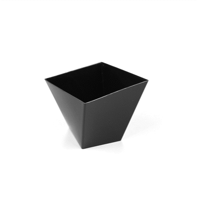 Mini Serve 6 oz Square Black Plastic Large Girata Dish - 3 1/4" x 2 3/4" x 3" - 100 count box