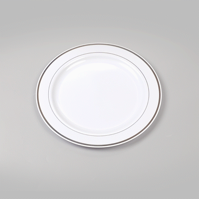 Maxi Serve Round White Plastic Silver-Rimmed Plate - 10 1/2" x 10 1/2" x 1/2" - 100 count box