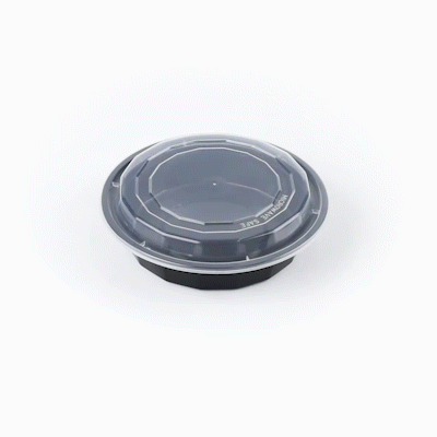 Asporto 24 oz Round Black Plastic To Go Box - with Clear Lid, Microwavable - 7 1/4" x 7 1/4" x 1 1/2" - 100 count box