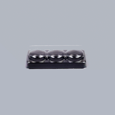 Shock Safe Rectangle Black Plastic Macaron Take Out Box - Fits 3 Macarons - 5 3/4" x 2 1/4" x 1 1/2" - 100 count box