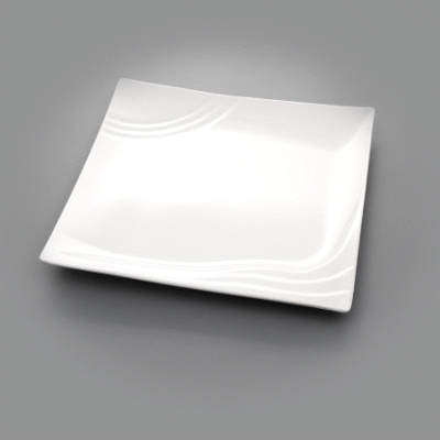 Voga Square White Melamine Extra Large Plate - Flare - 14" x 14" x 1 1/4" - 10 count box