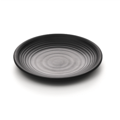 Voga Round Black Melamine Medium Plate - Japonais, Black Stone - 10" x 10" x 1 1/4" - 10 count box
