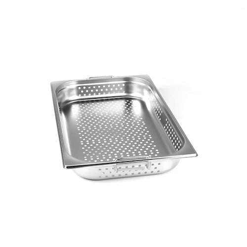 Met Lux Rectangle Stainless Steel Full Size Steam Table Pan 2.5 Inch Deep - Perforated, Anti Jam, Collapsible Handles - 1 count box