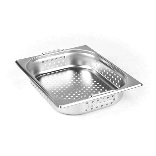 Met Lux Rectangle Stainless Steel 1/2 Size Steam Table Pan 2.5 Inch Deep - Perforated, Anti Jam, Collapsible Handles - 1 count box