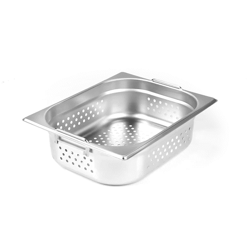 Met Lux Rectangle Stainless Steel 1/2 Size Steam Table Pan 4 Inch Deep - Perforated, Anti Jam, Collapsible Handles - 1 count box