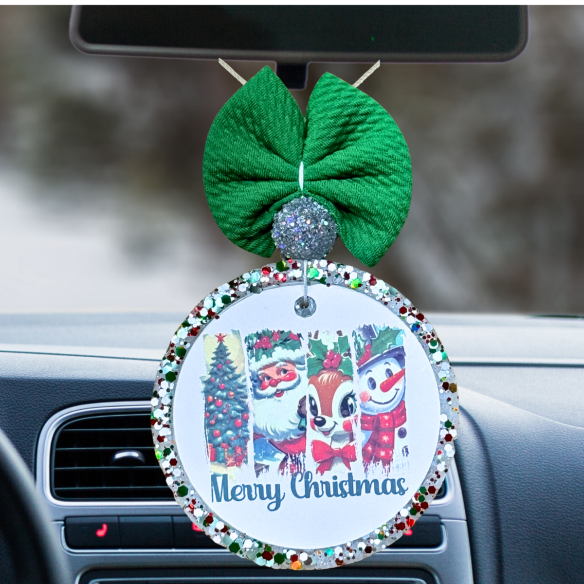 Vintage Christmas Car Freshener - Retro Reindeer & Snowman