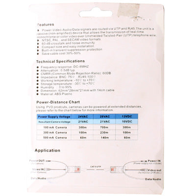 2 PCS Passive Video Balun with Power Video / Data(Grey)