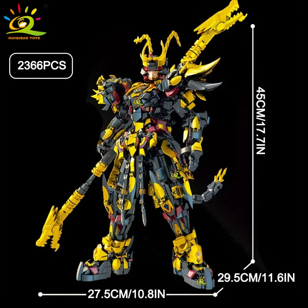 HUIQIBAO SunWuKong Warrior Mech Robot Building Blocks MOC Chinoiserie Action Figure Brick Children City Construction Display Toy