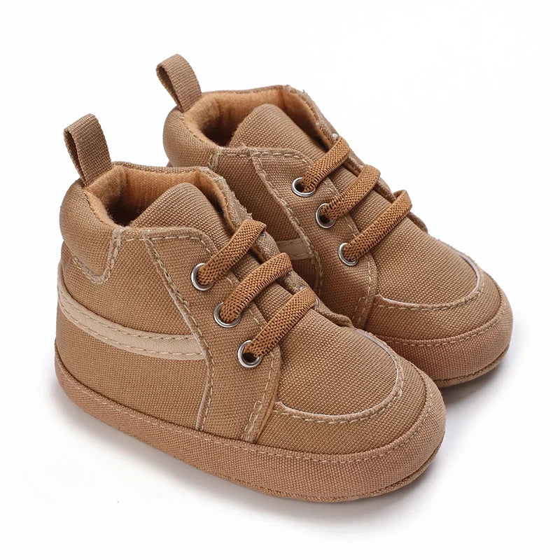 Baby Learning Walk Shoes, Striped PU Sports Shoes for Infants 0-18M, Soft Sole Lightweight Casual Footwear