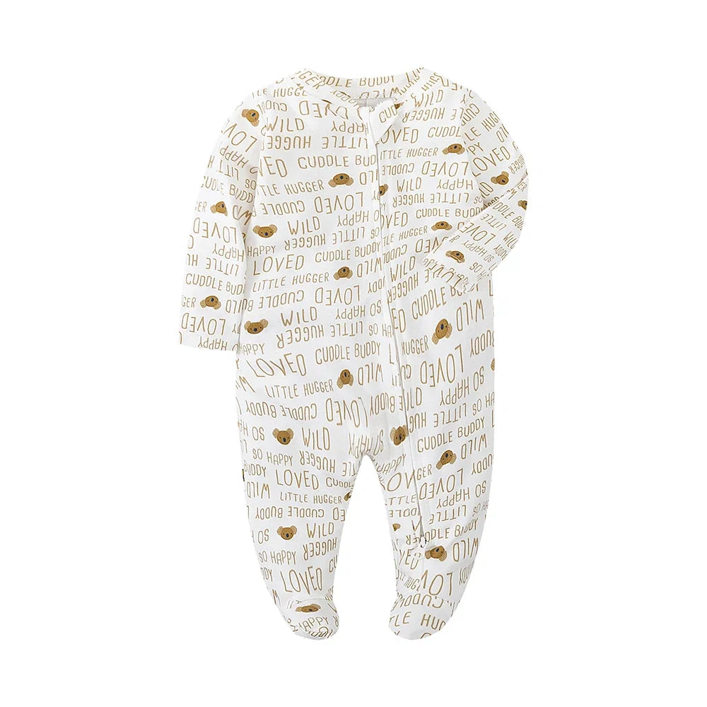 Unisex Newborn Baby Footed Pajamas Long Sleeve Zipper Romper Cotton Jumpsuit Solid White 0-12 Months Fashion Baby Clothes