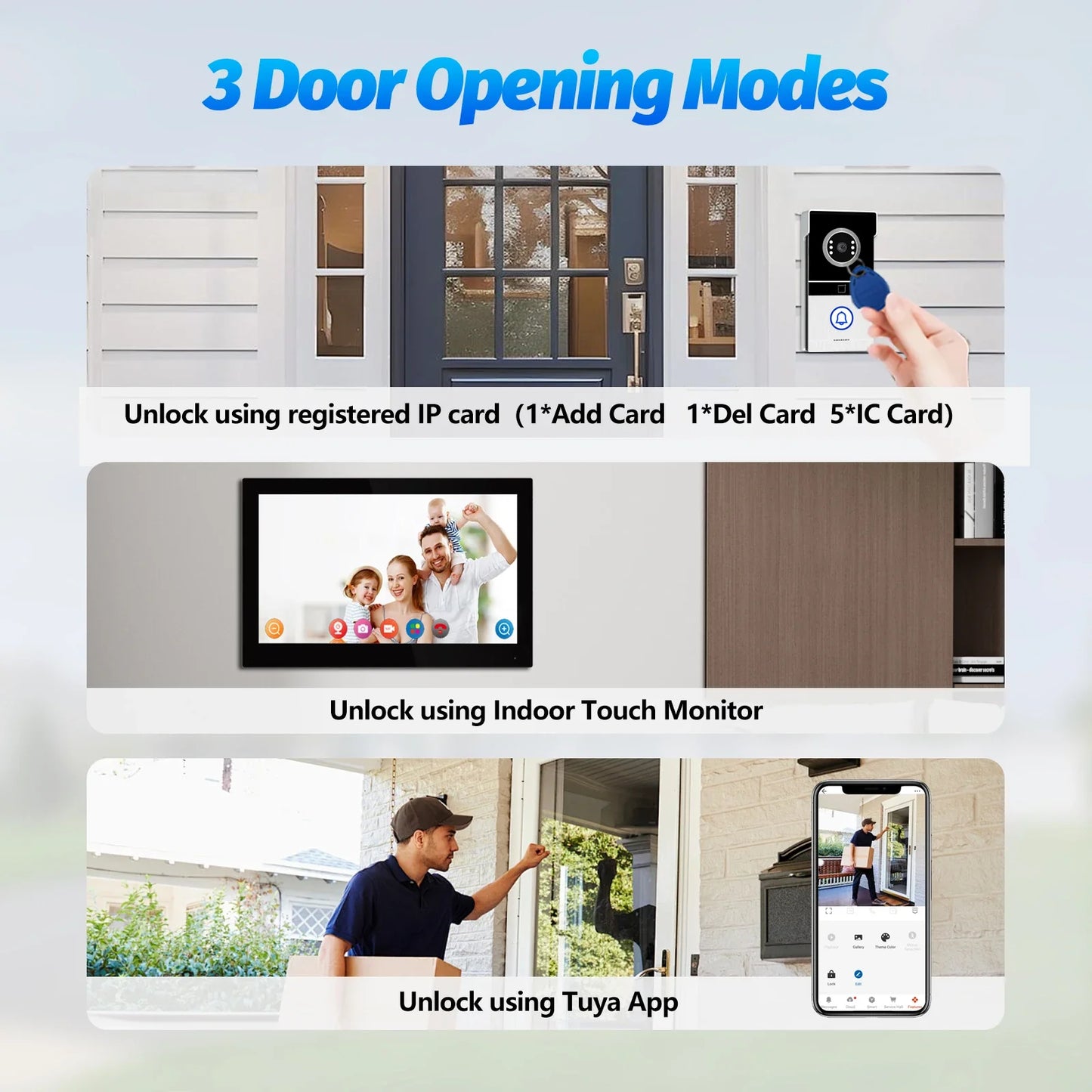 Tuya WiFi Video Intercom with 7'' HD Display, Dual-Mode Night Vision & Waterproof Design, Video Door Bell for Villa/Gate