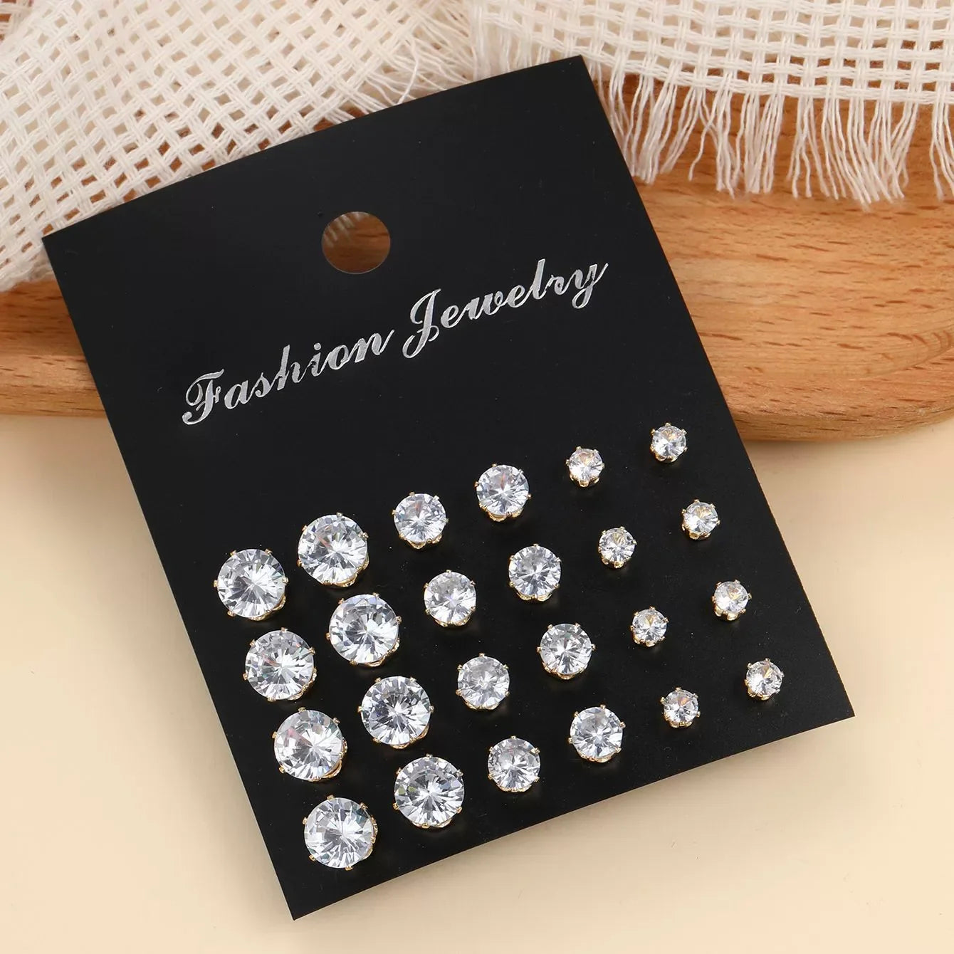 New 12 Pair Pack White Shiny Wedding Stud Earrings Set For Women Men Crystal Rhinestone Earrings Party Jewelry Accessories Gifts