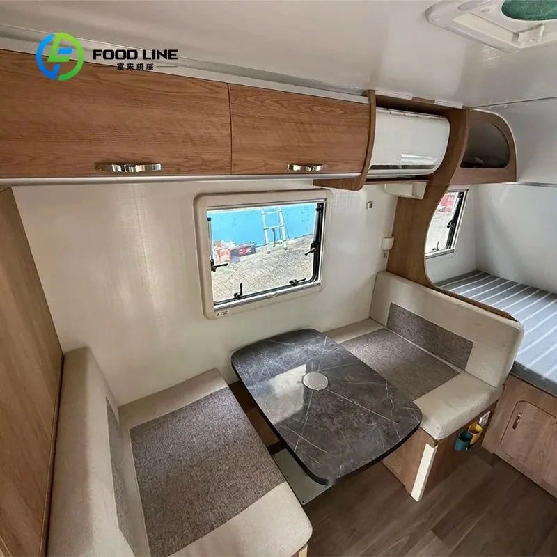Customized Travel Camper Caravan Dual Axle Trailer Equipped with Full Kitchen & Bathroom for Long-Term Wilderness Camping Stays