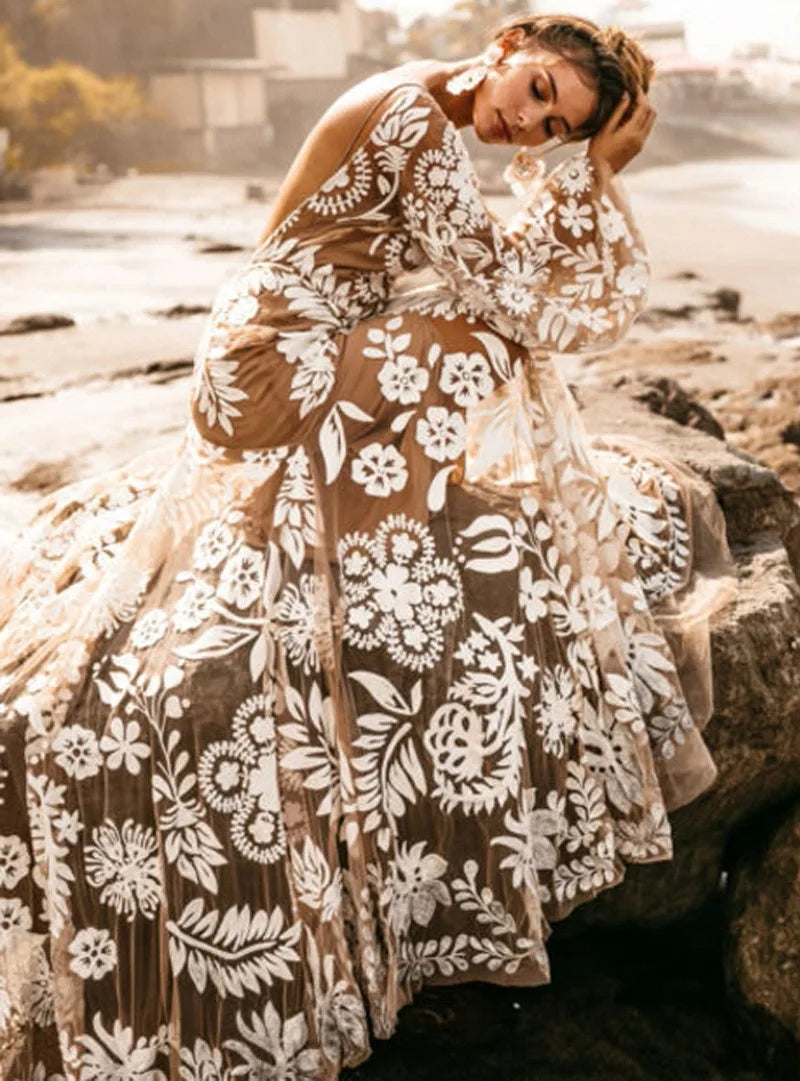 2022 New Women v-neck sexy boho dresses women summer casual long sleve dress Vestidos