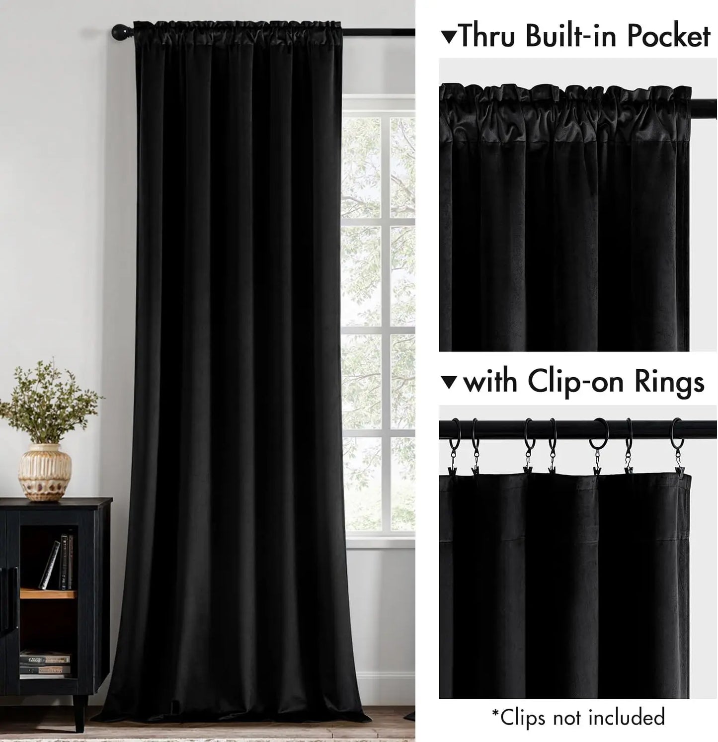 Black Velvet Blackout Curtains for Bedroom, Living Room 84 Inch Long, Darkening Drapes