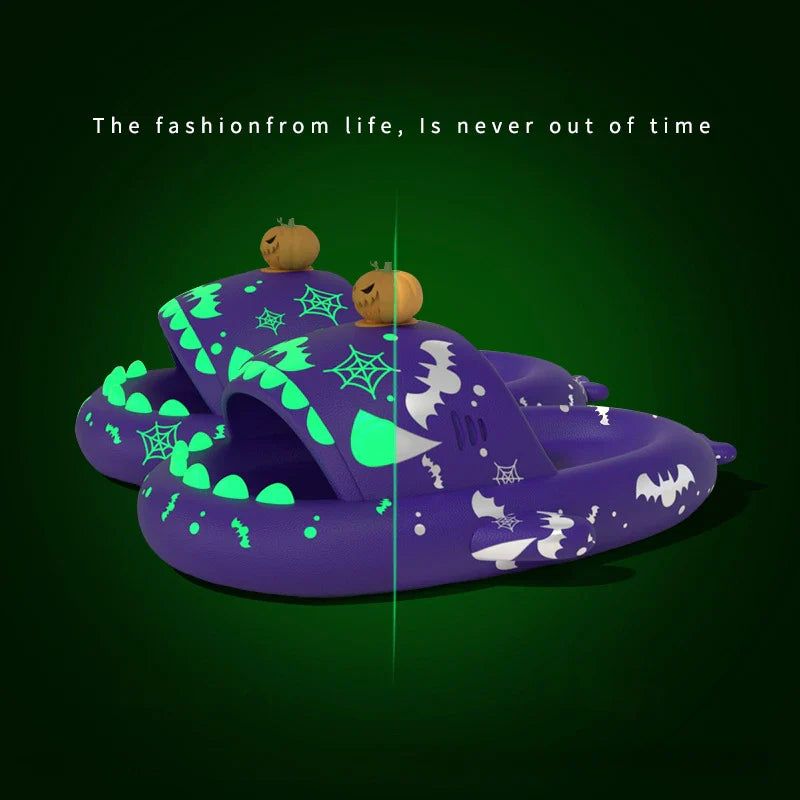 Luminous Couple Slides Shark Slippers Men Women House Christmas Shoes Unisex Indoor Halloween Pumpkin Slippers Fashion Gifts