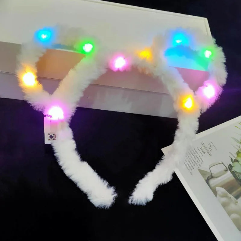 LED 14 Lamp Long Rabbit Ear Headband Flashing Colorful String Lamp Luminous Hairband Birthday Party Christmas Easter Headband