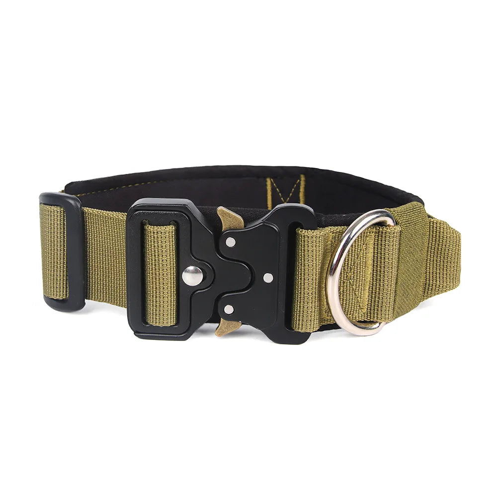 Padded Tactical Dog Collar Heavy Duty, Soft Neoprene Adjustable Nylon with Metal Buckle for Large Medium Dogs