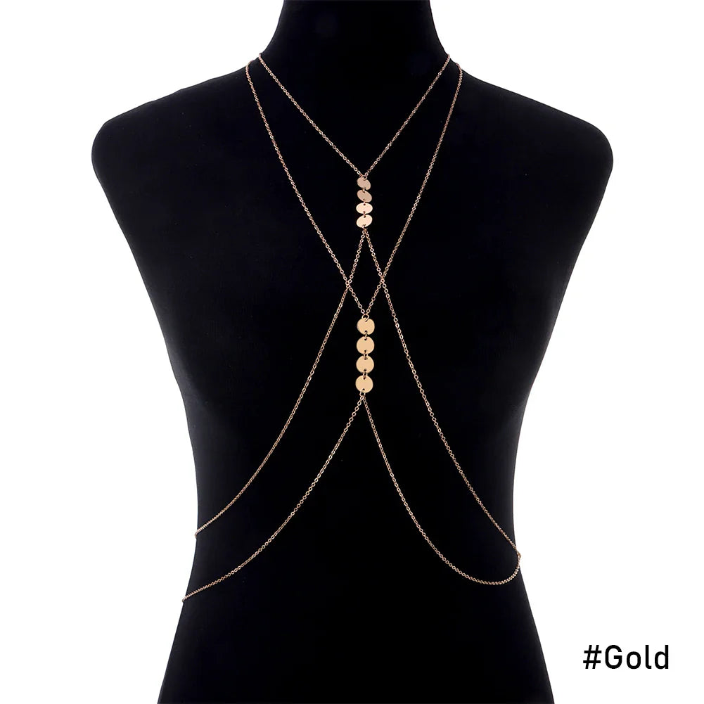 Fashion Womens Sexy Sequins Bra Bikini Beach Harness Necklace Waist Belly Body Chain Fashion Jewelry #241361