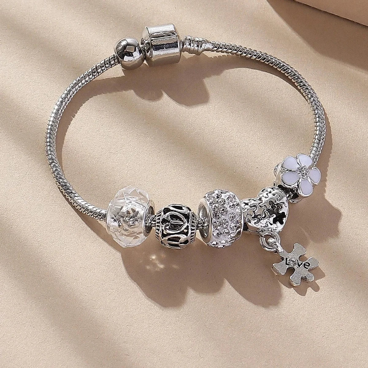 1PC Women's Fashion Multi Element Beaded Love Pan Family Bracelet Jewelry Accessories Daily Party Holiday Gift -005