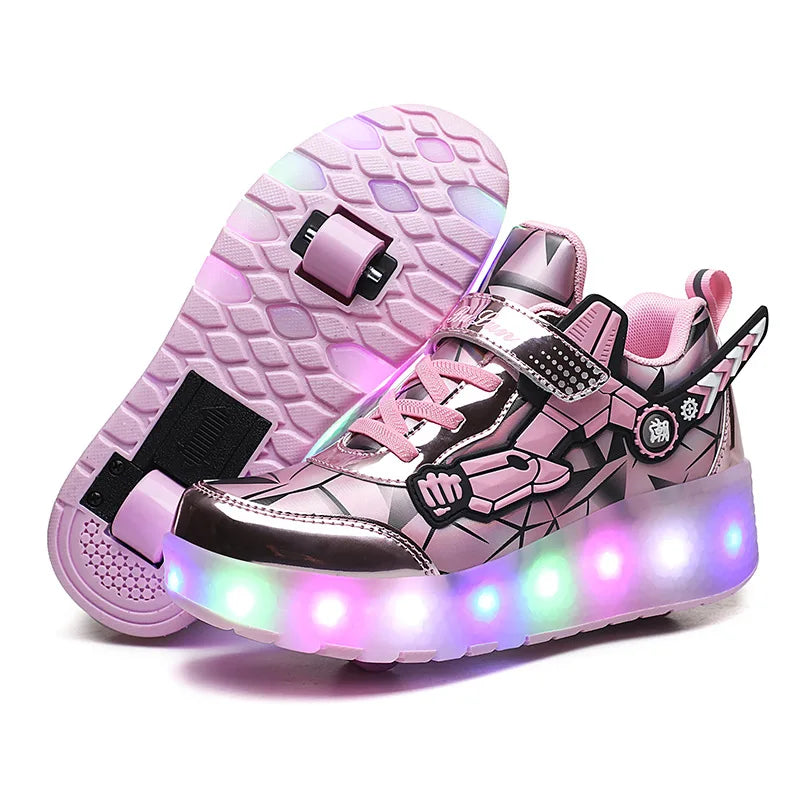 Two wheel skateboarding shoes casual shoes mob shoes Children's luminous roller skates skating charging with lights wheel shoes