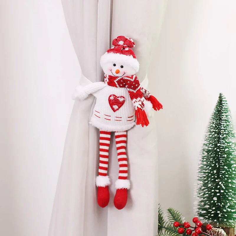 Christmas Curtain Buckle Elk Santa Snowman Dolls Xmas Tree Ornament 2024 Merry Christmas Decoration for Home 2025 New Year Gift