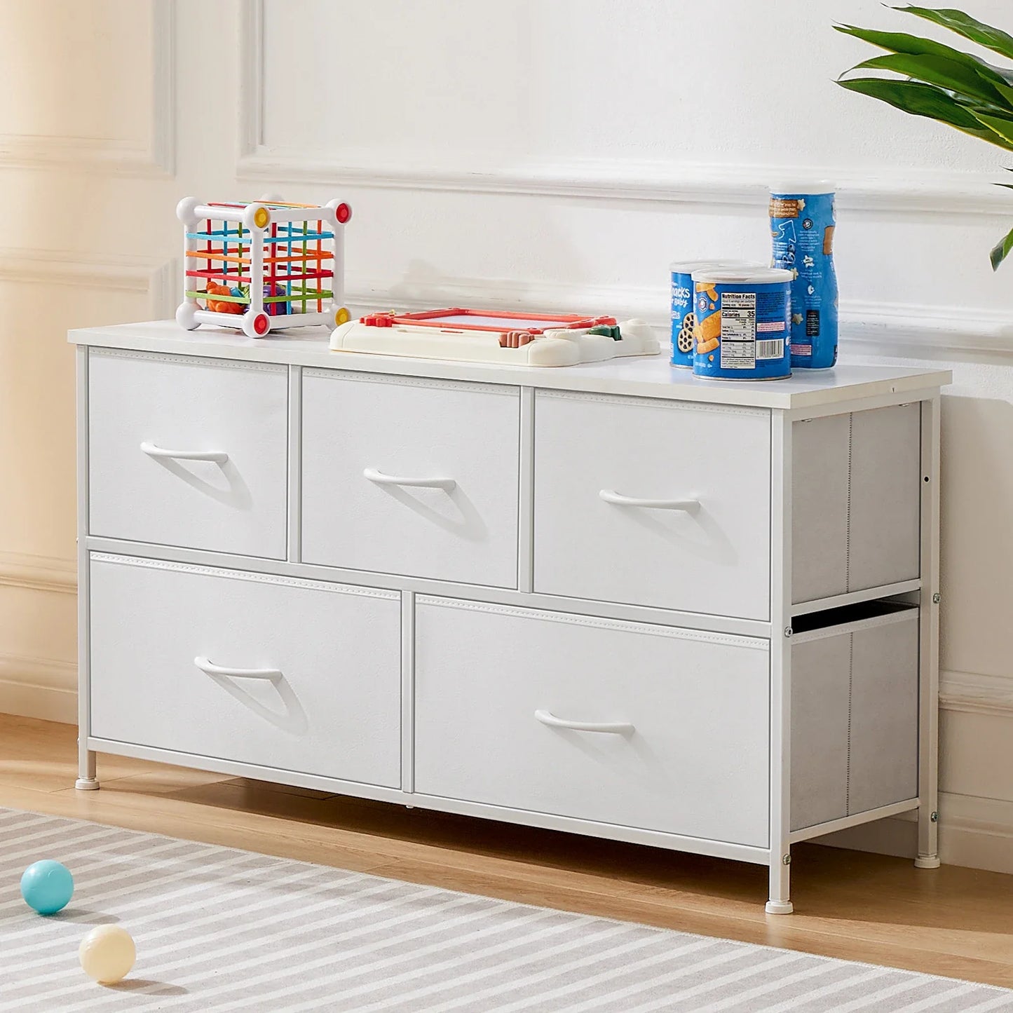 Living Room Display Cabinet With 5 Fabric Drawers. Steel Frame Assembly for Clothes.