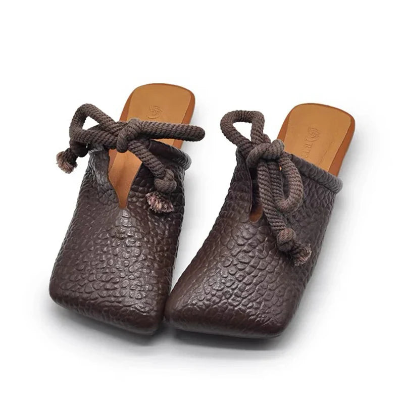 Square Toe Flats Slippers Women Designer Mules Shoes Fashion Casual Sandals 2025 Summer Slingback Flip Flops Sandalias De Mujer